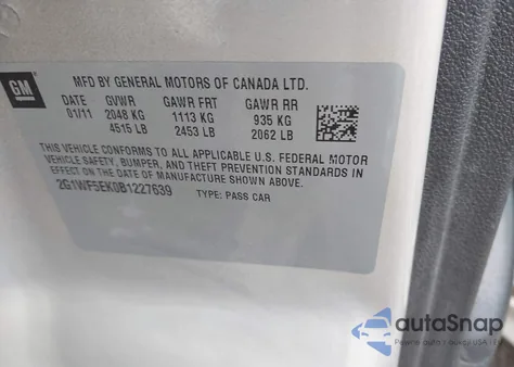 2011 Chevrolet Impala Ls z USA, uszkodzony, nr VIN 2G1WF5EK0B1227639